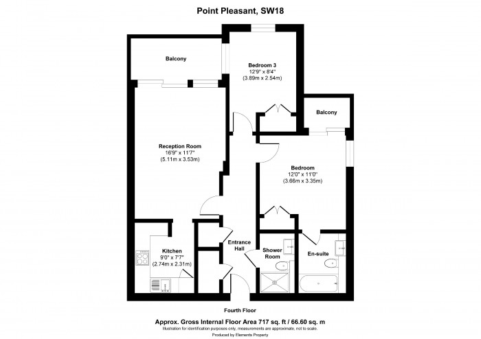 Floorplan for Apartment 22, 24 Point Pleasant, SW18